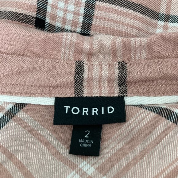 Torrid Top Taylor Pink Plaid Button Front Shirt Long Sleeve Size 2 - Picture 5 of 7